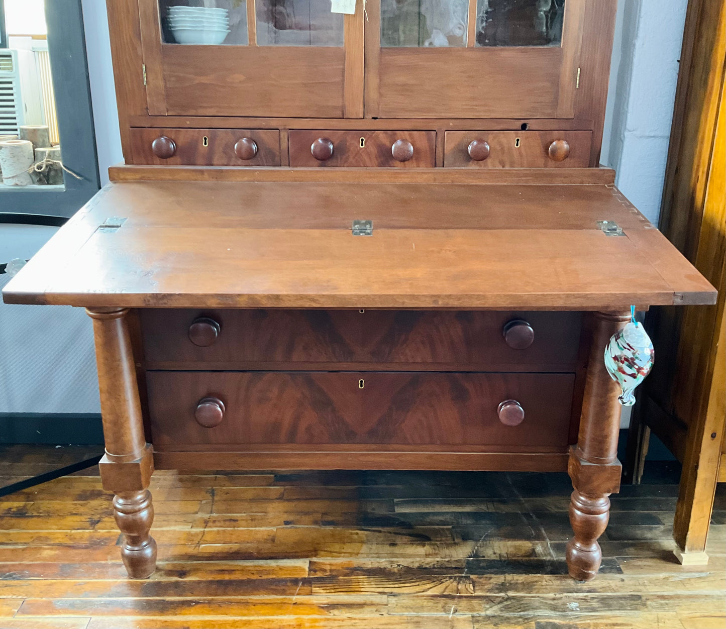 Burled Oak Desk with Glass Doors