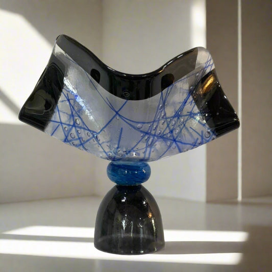 Blues and Black Fused Glass Piece