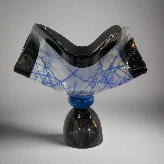 Blues and Black Fused Glass Piece