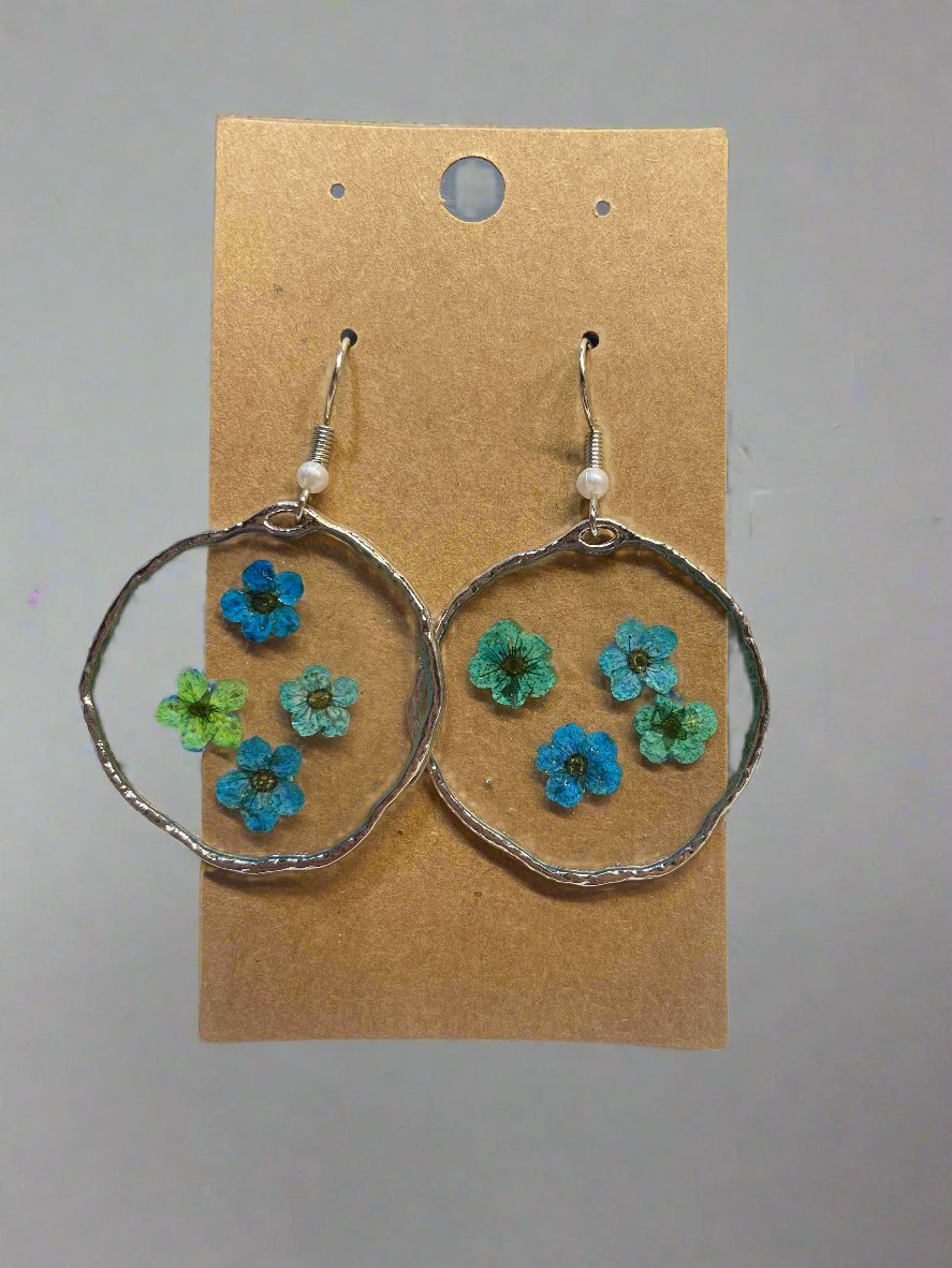 "Bloomin' Blue" Silver Pressed Flower Earrings