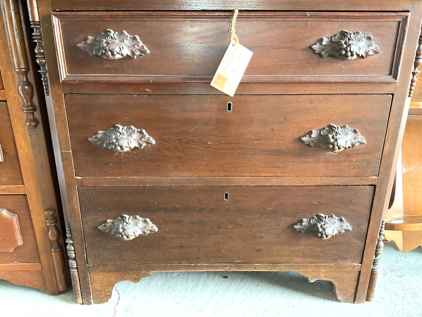 1800s Three Drawer Walnut Dresser