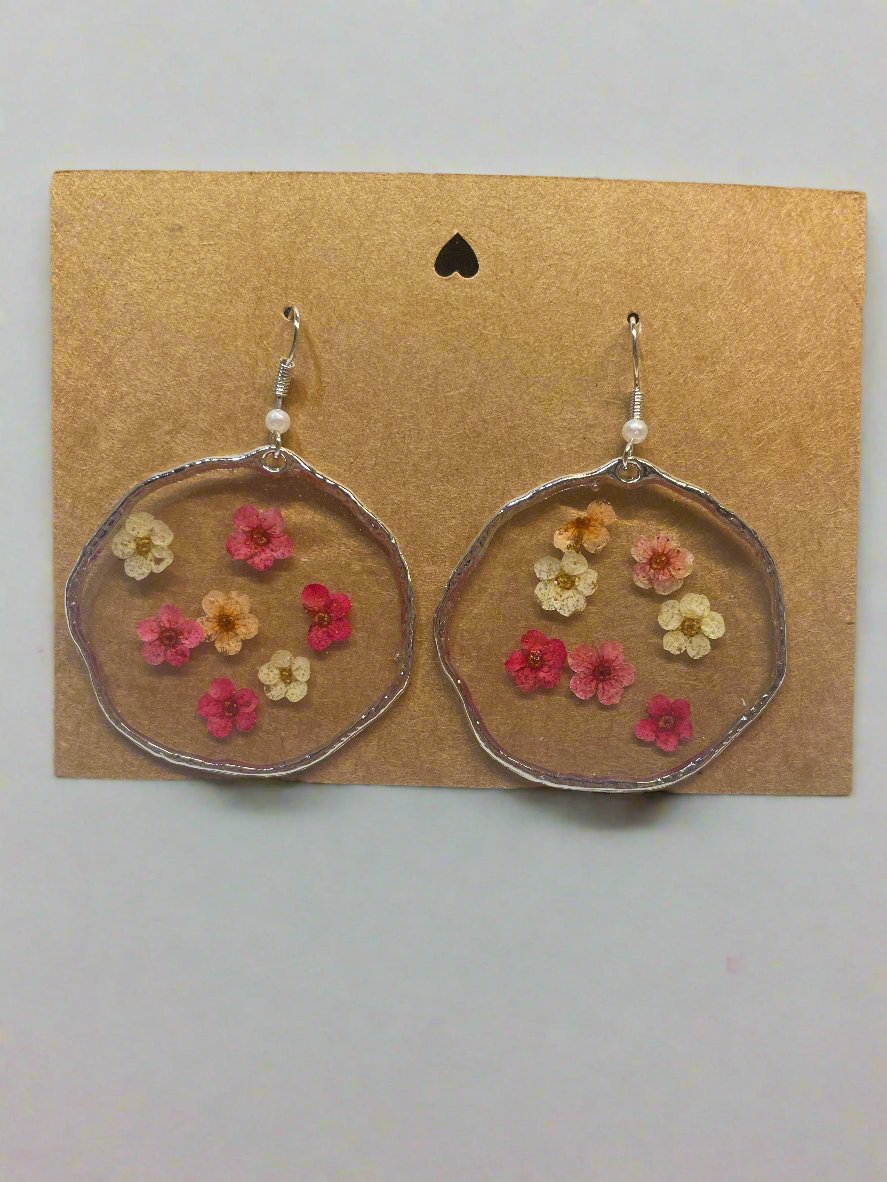 "Firecracker" Silver Pressed Flower Earrings