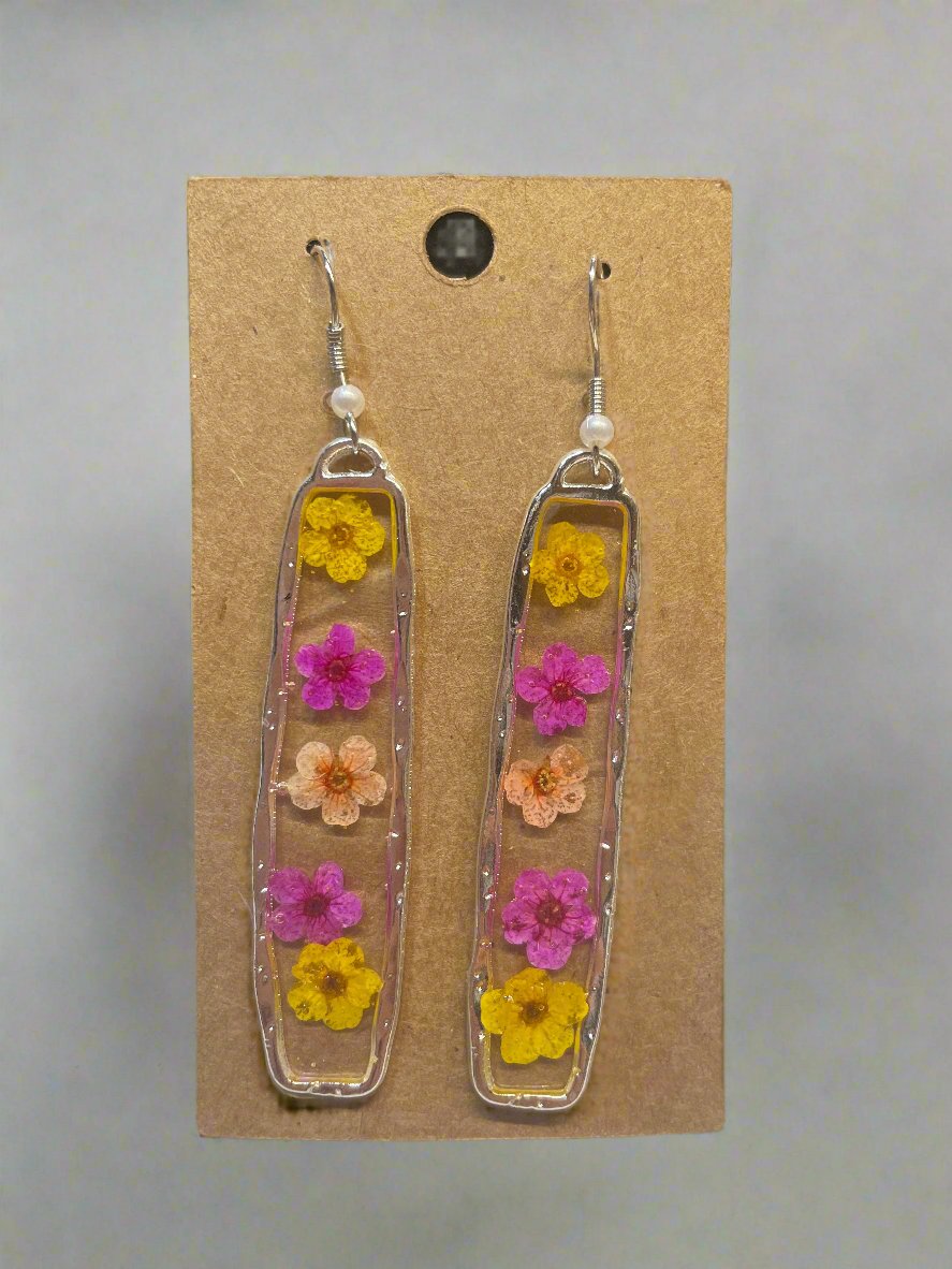 "Tropical Bouquet" Silver Pressed Flower Earrings