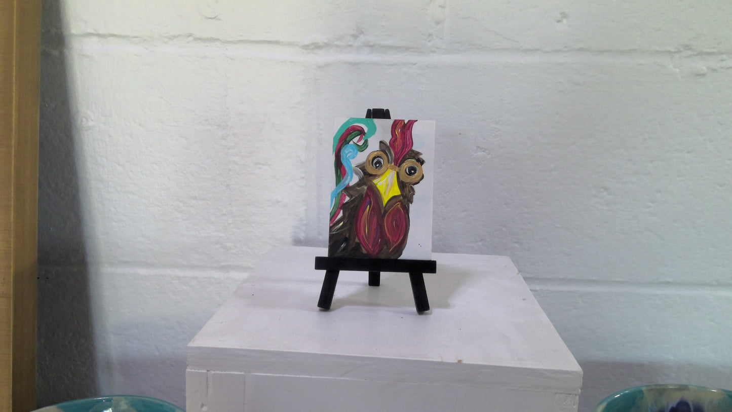 Funny Rooster Mini Painting With Easel