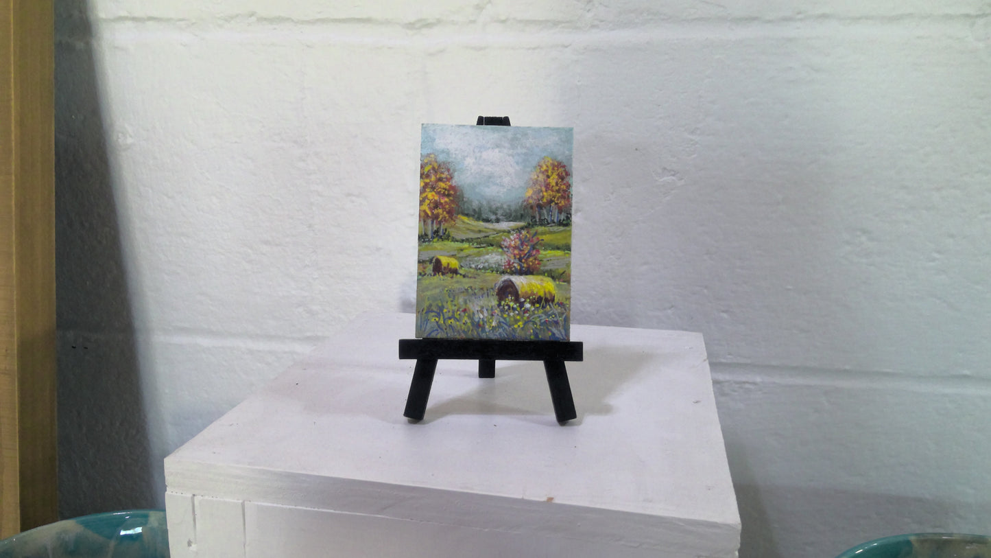 Hay Bales Mini Painting With Easel
