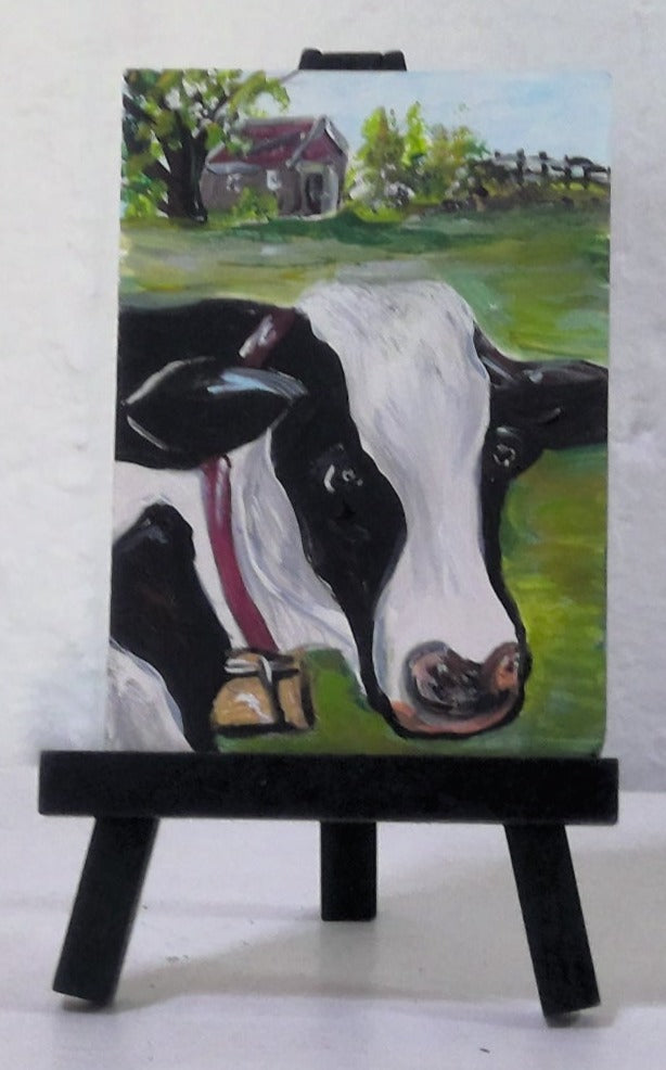 Cow Mini Painting With Easel