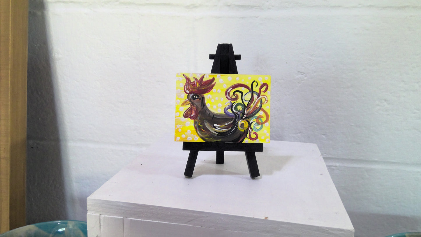 Yellow Hen Mini Painting With Easel