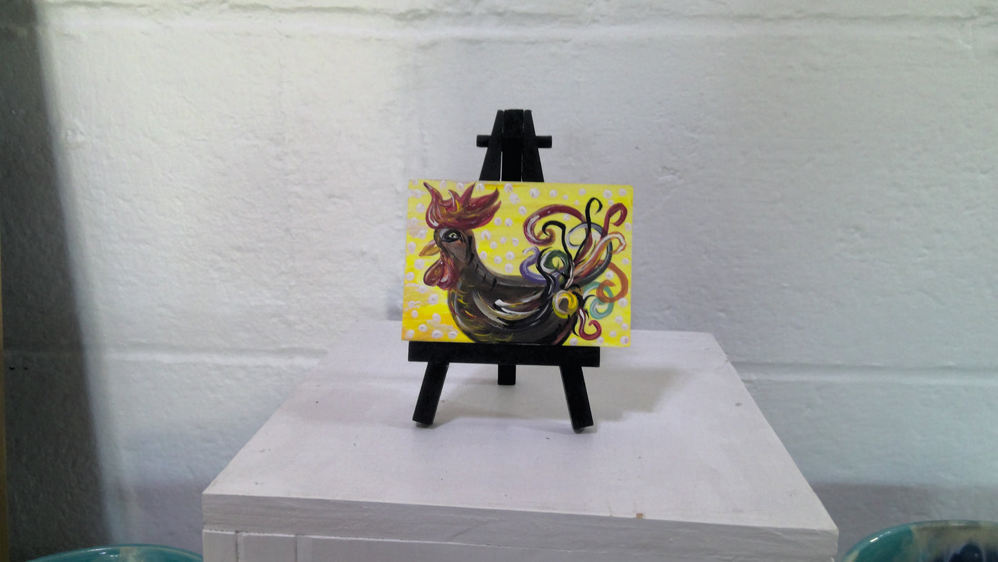 Yellow Hen Mini Painting With Easel