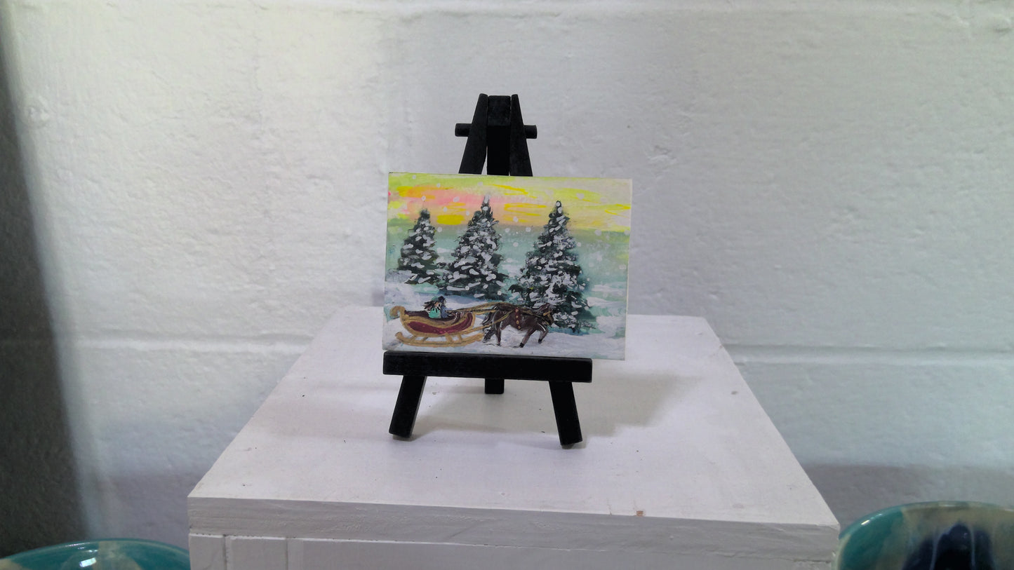 Horse Sled Mini Painting With Easel