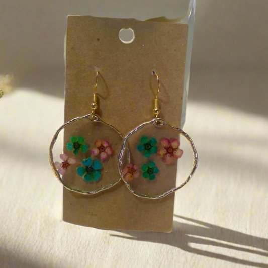 "Aqua Blooms" Pressed Flower Earrings