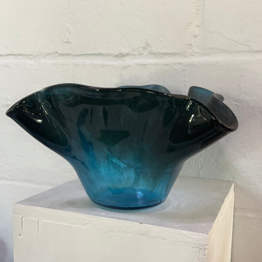 Matte Black And Blue Wavy Vase