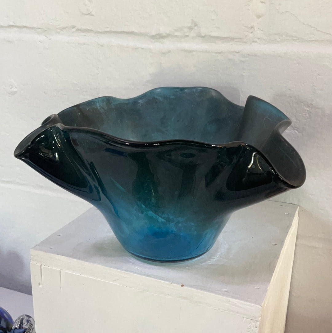 Matte Black And Blue Wavy Vase