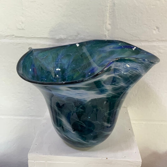 Peacock Green/Blue Wavy Vase