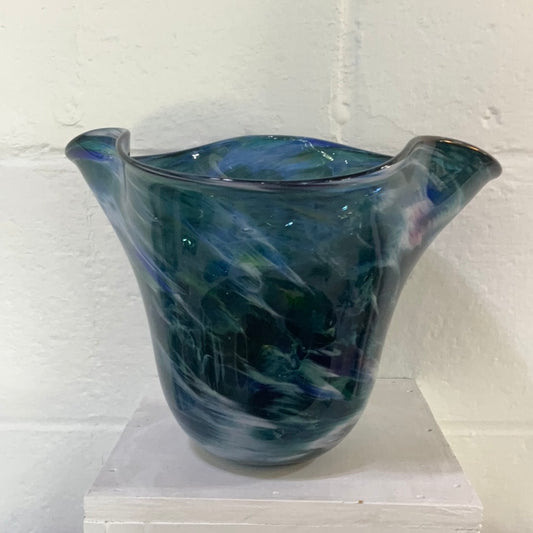 Peacock Green/Blue Wavy Vase