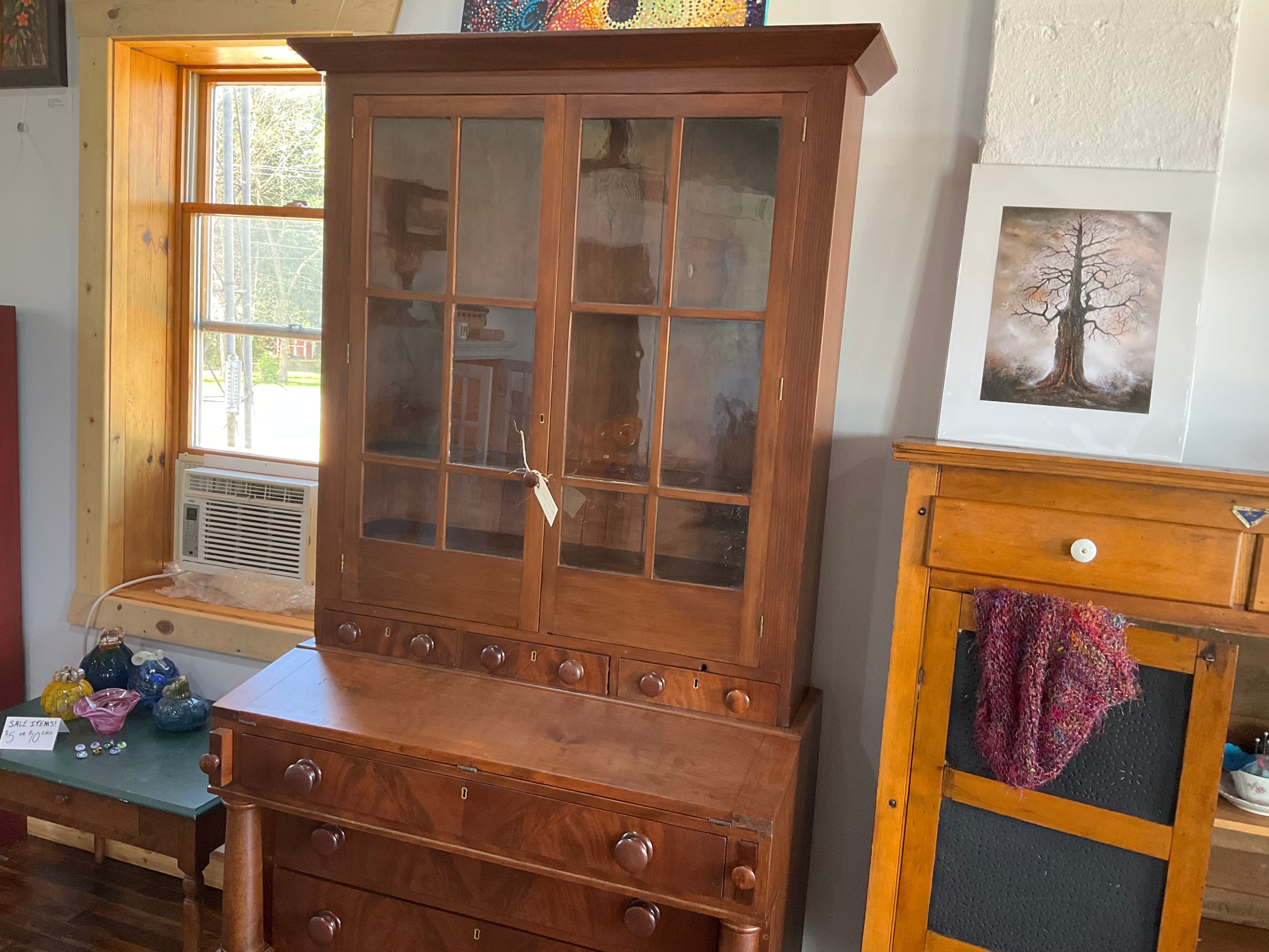 Secretary desk with store hutch glass doors