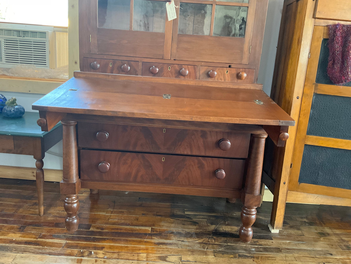 Burled Oak Desk with Glass Doors