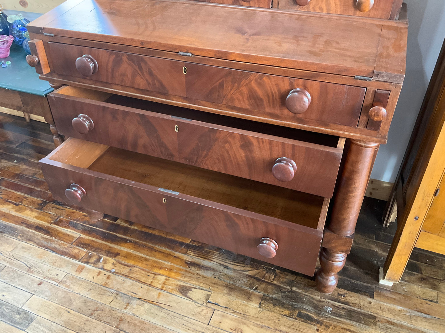 Burled Oak Desk with Glass Doors